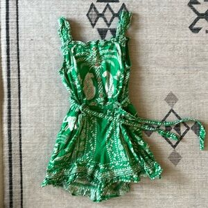 Mini Biden green and white girls romper